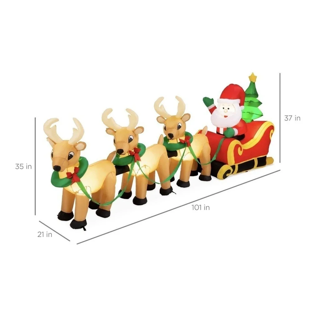 Inflatable Santa Sleigh Reindeer Outdoor Yard‎ Deco Lights Up Best Choice Prod